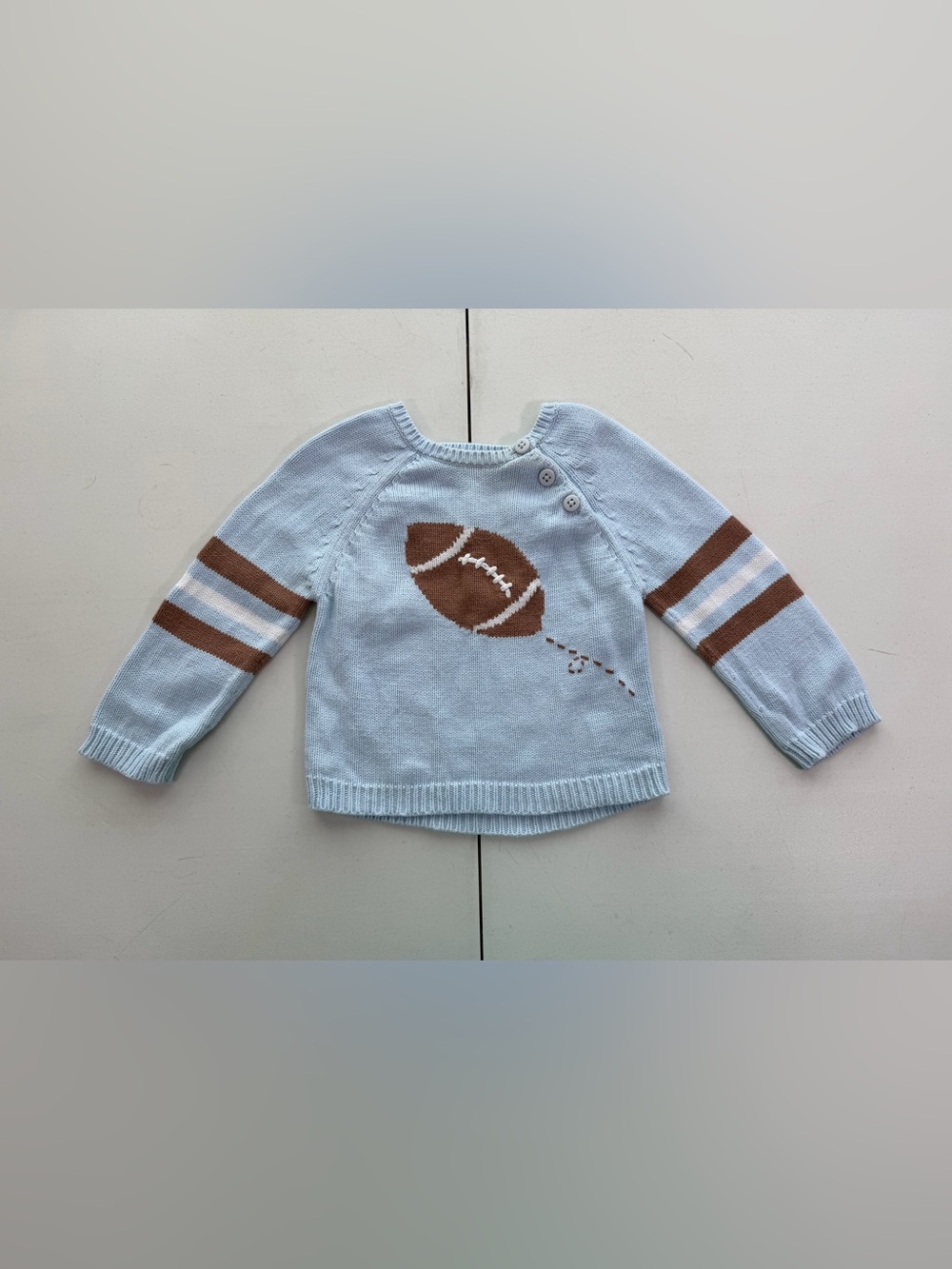 Zubels Sweater Boys 12 Month Blue Football Pullover Knit Long Sleeve Buttons